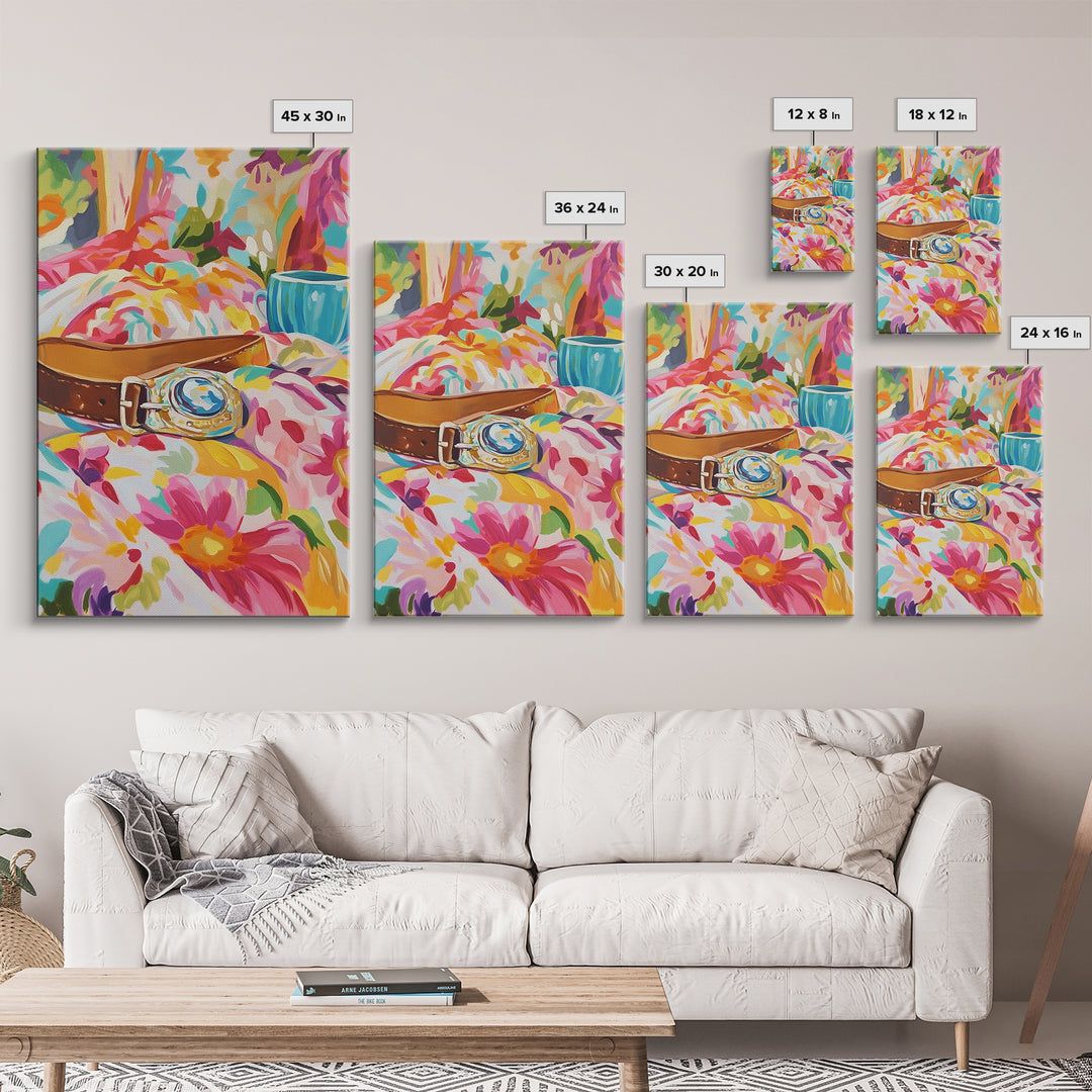 Gold Watch On Floral Bedding Canvas Print, Fashion Wall Art, Girly Bedroom Decor, Coquette Room Decor, Stylish Gift For Her