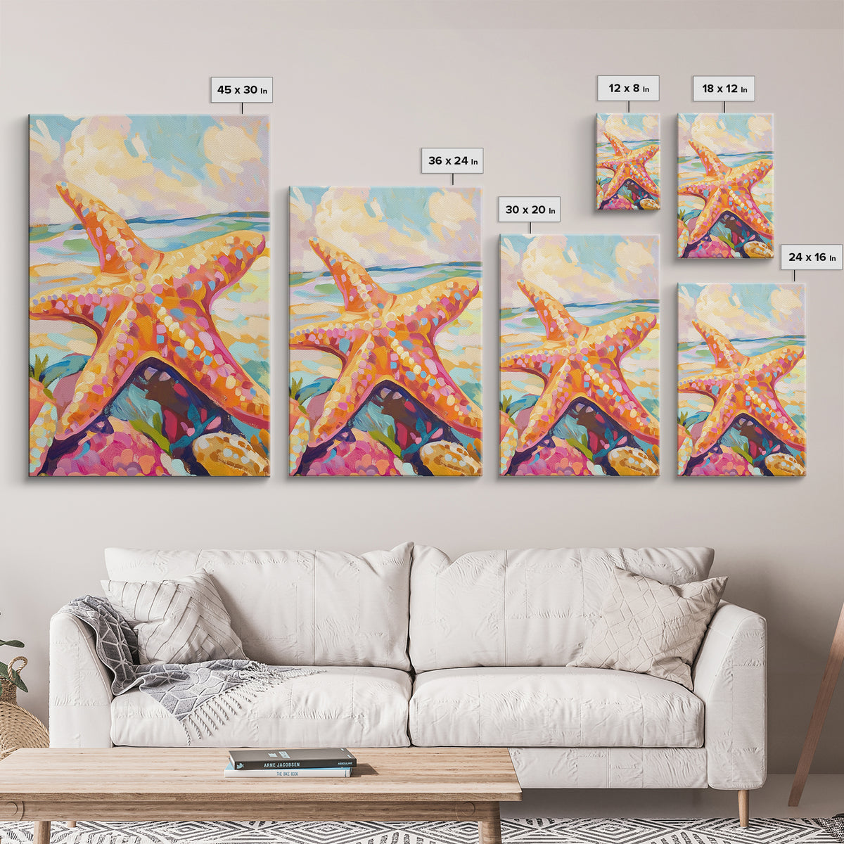 Bright Orange Starfish On Sunny Beach Wall Art, Coastal Canvas Print, Ocean Wall Decor, Beach House Gift, Tropical Art, Seaside Decor