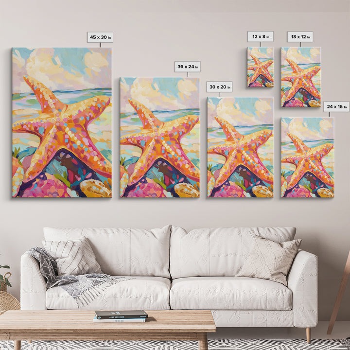 Bright Orange Starfish On Sunny Beach Wall Art, Coastal Canvas Print, Ocean Wall Decor, Beach House Gift, Tropical Art, Seaside Decor