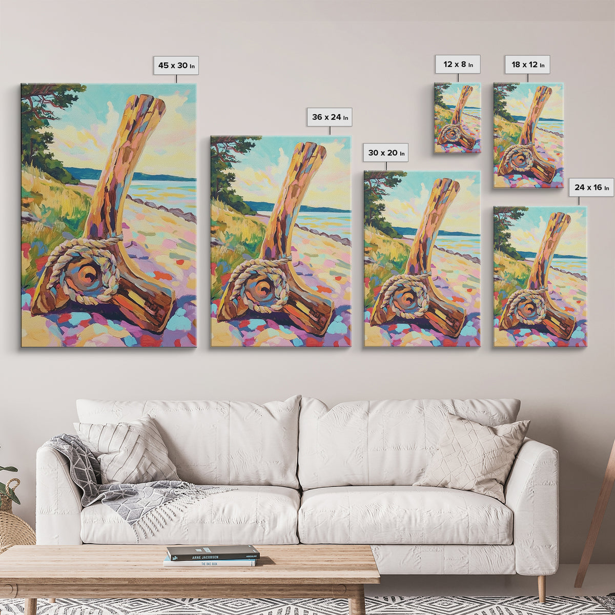 Driftwood Oar And Rope On Beach Canvas Print, Nautical Wall Art, Coastal Decor, Lake House Art, Gift For Him Or Her, Beach House Decor