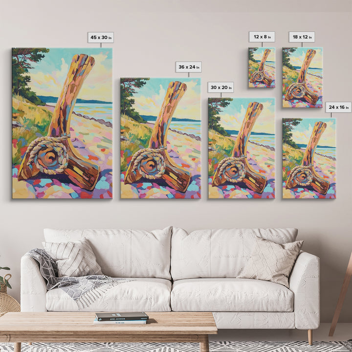 Driftwood Oar And Rope On Beach Canvas Print, Nautical Wall Art, Coastal Decor, Lake House Art, Gift For Him Or Her, Beach House Decor