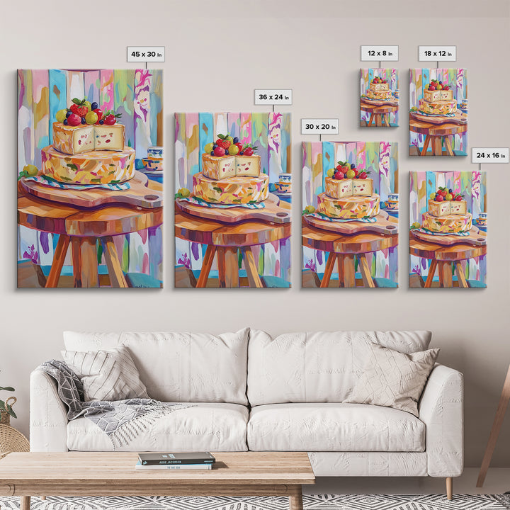 Cheese Board Still Life With Berries Canvas Print, Colorful Kitchen Wall Art, Eclectic Home Decor, Foodie Housewarming Gift