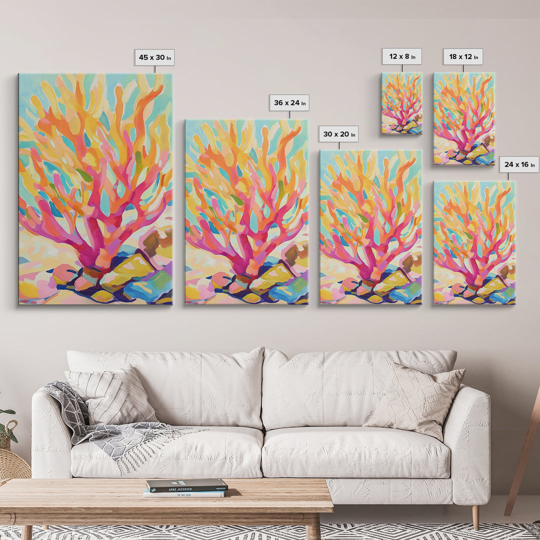 Vibrant Coral Reef In Pink And Gold Canvas Print, Coastal Wall Art, Ocean Life Decor, Tropical Beach House Art Print Gift