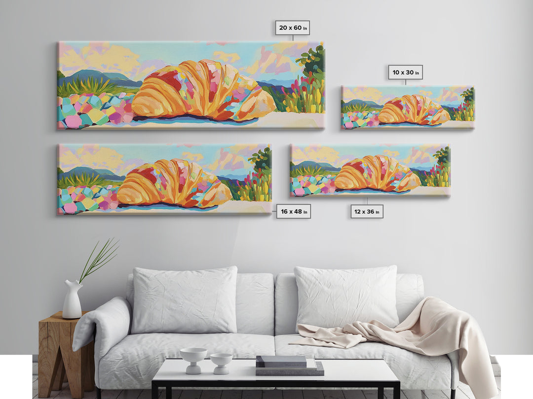 Giant Croissant By Sunny Coast Canvas Print, Whimsical Kitchen Wall Art, Bakery Decor, French Pastry Art, Cafe Poster, Home Decor