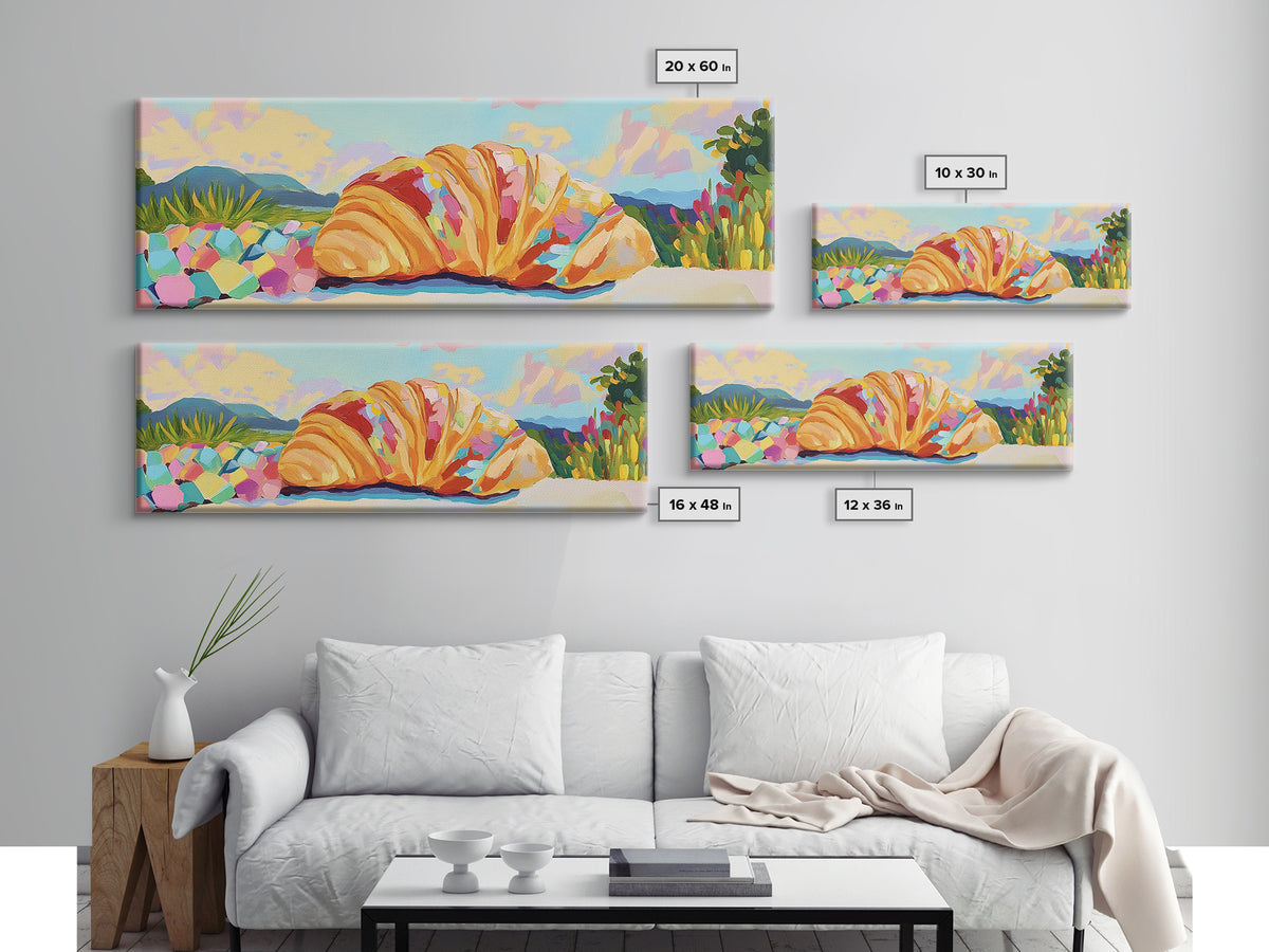 Giant Croissant By Sunny Coast Canvas Print, Whimsical Kitchen Wall Art, Bakery Decor, French Pastry Art, Cafe Poster, Home Decor