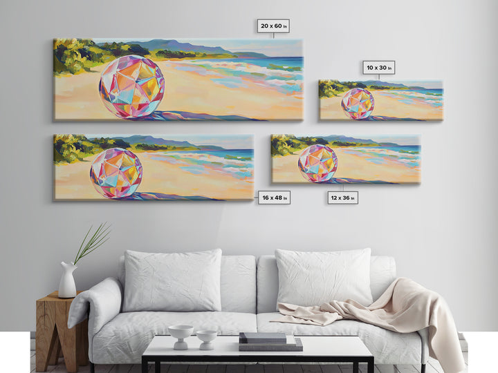 Prismatic Beach Ball On Tropical Shore Canvas Print, Coastal Wall Art, Beach House Decor, Ocean Wall Decor, Summer Vibes