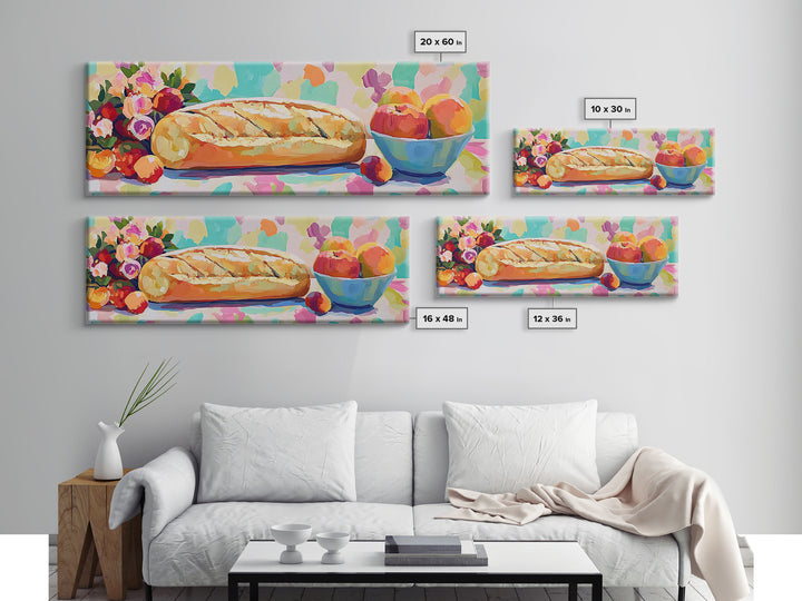Crusty Bread With Apples And Flowers Wall Art, Rustic Kitchen Decor, Bakery Art Print, Farmhouse Decor, Dining Room Prints