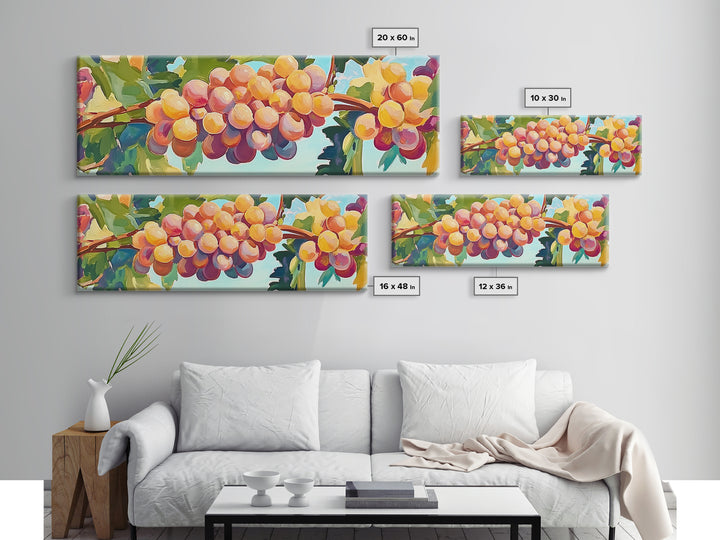 Golden Grapes On Sunlit Vineyard Vine Canvas Print, Winery Wall Art, Wine Lover Gift, Rustic Kitchen And Dining Room Decor