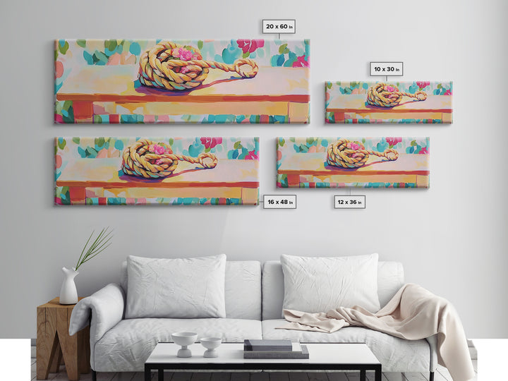 Braided Rope Knot Still Life Wall Art, Nautical Coastal Decor, Rustic Farmhouse Canvas Print, Beach House Gift, For Living Room Decor