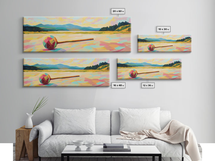 Colorful Croquet Ball And Mallet Landscape Canvas Print, Lake House Wall Decor, Summer Game Room Art, Rustic Cabin Gift Idea