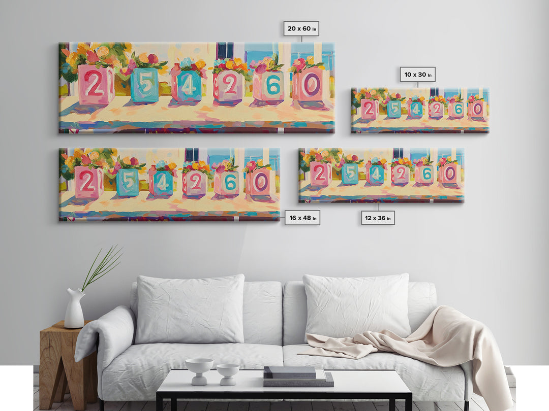 Colorful Number Blocks And Flowers Canvas Print, Nursery Wall Art, Kids Room Decor, Playroom Art, Pastel Baby Shower Gift