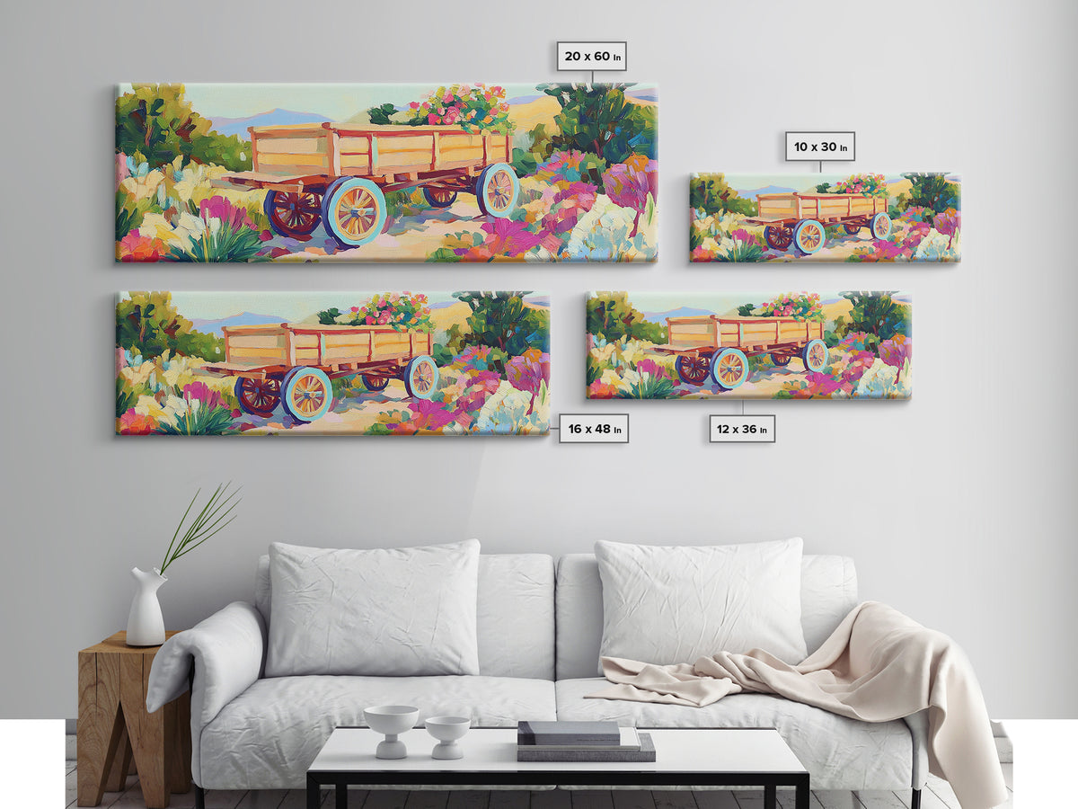 Wooden Garden Wagon In Blooming Desert Wall Art, Rustic Farmhouse Decor, Country Landscape Art Print, Housewarming Gift For New Home