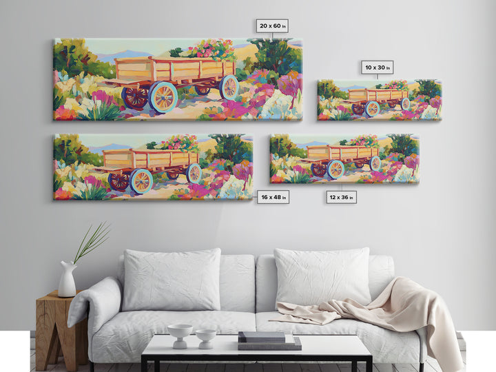 Wooden Garden Wagon In Blooming Desert Wall Art, Rustic Farmhouse Decor, Country Landscape Art Print, Housewarming Gift For New Home