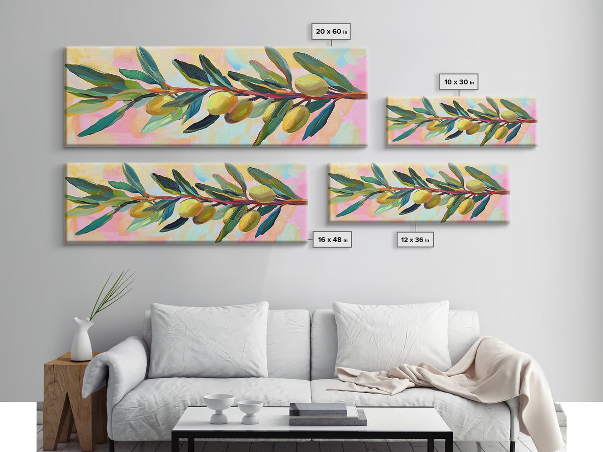 Olive Branch With Green Leaves Canvas Print, Mediterranean Kitchen Wall Art, Botanical Wall Decor, Tuscan Home Decor Gift