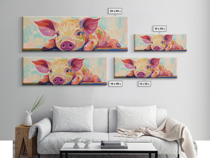 Playful Piglet Portrait Framed Canvas Print, Whimsical Farm Animal Wall Art, Cute Nursery Decor, Farmhouse Home Decor Gift
