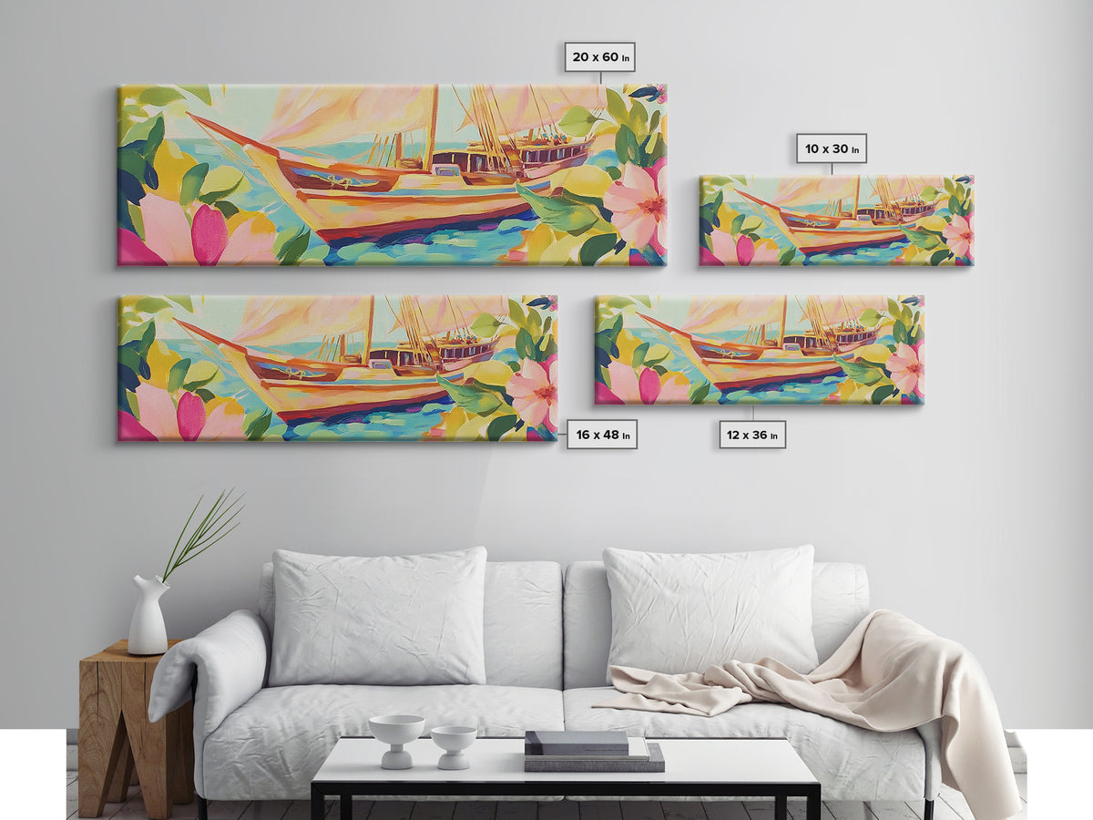 Tropical Sailboat In Turquoise Water Canvas Print, Coastal Wall Art, Nautical Beach House Decor, Ocean Landscape Housewarming Gift