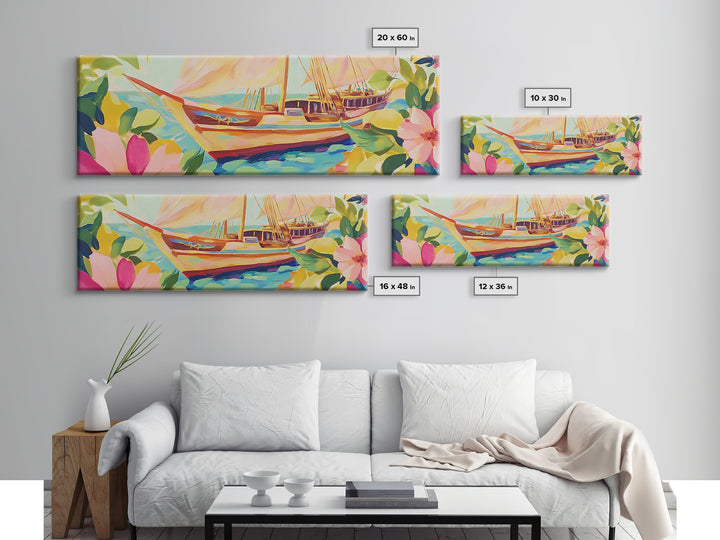 Tropical Sailboat In Turquoise Water Canvas Print, Coastal Wall Art, Nautical Beach House Decor, Ocean Landscape Housewarming Gift