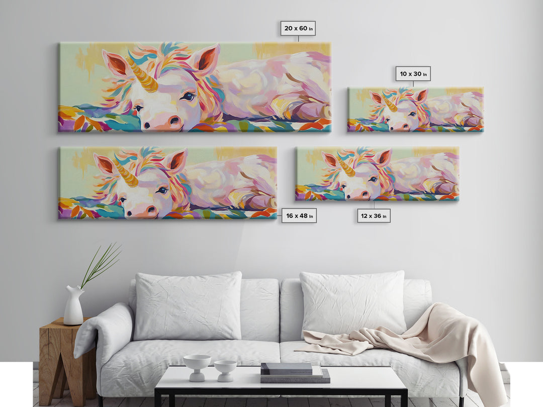 Pastel Resting Unicorn Canvas Print, Whimsical Fantasy Art, Girls Room Decor, Nursery Wall Art, Magical Kids Room Decor Print