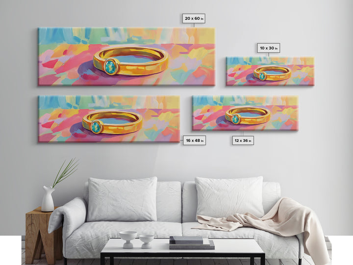 Gold Ring With Blue Gemstone Canvas Print, Elegant Wall Art, Jewelry Lover Gift, Feminine Bedroom Decor, Modern Print, Home Decor