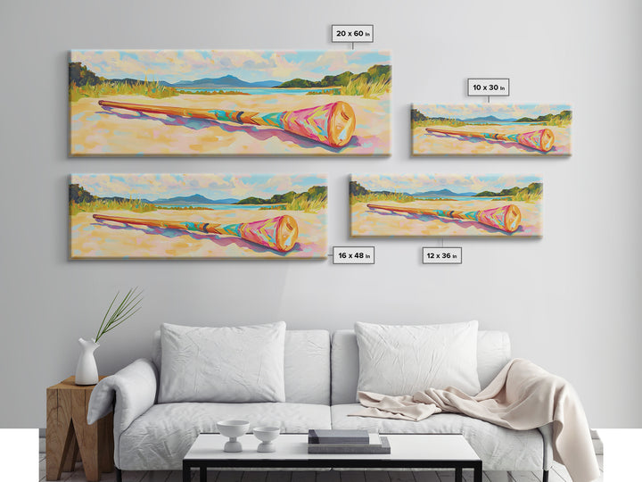 Sunny Beach With Colorful Rolled Mat Wall Art, Coastal Landscape Canvas Print, Ocean Decor, Summer Beach House Art Print