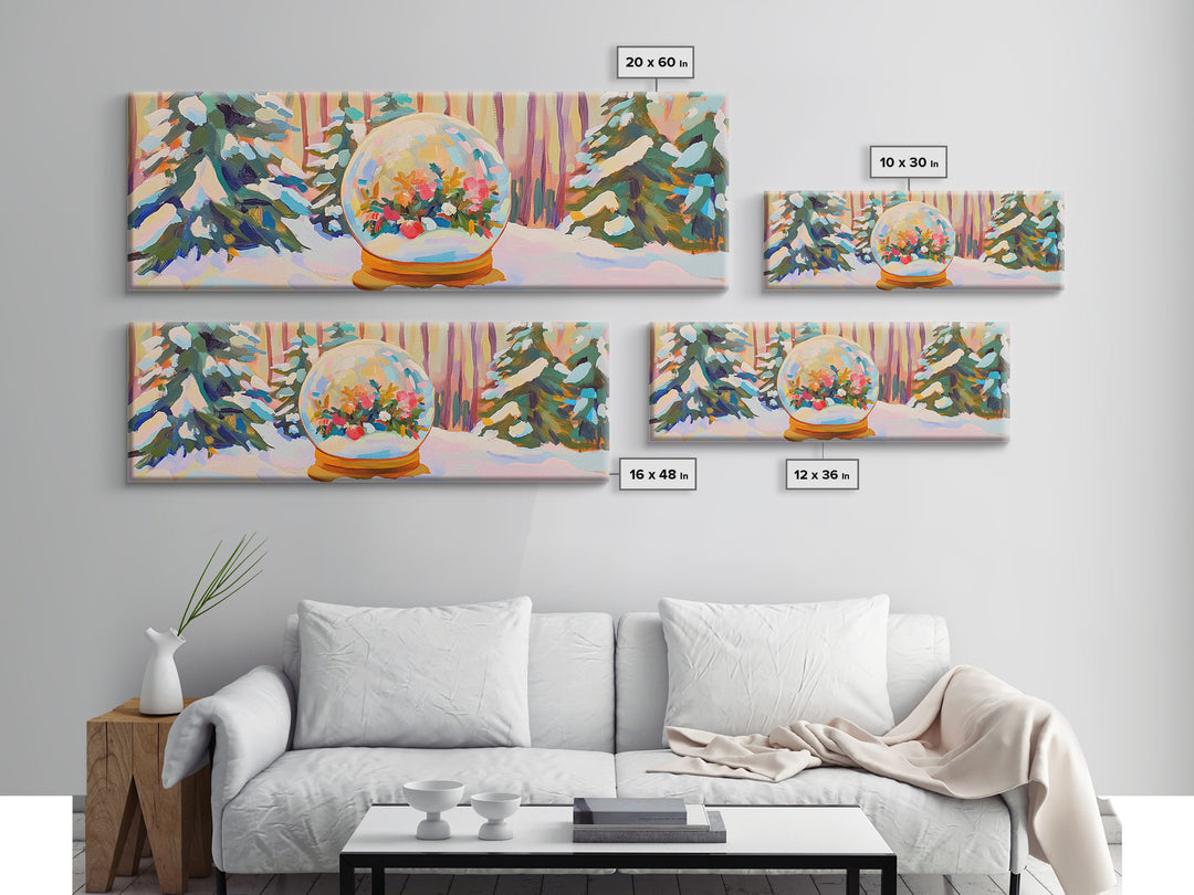 Winter Forest Snow Globe With Flowers Framed Canvas Print, Cozy Christmas Wall Art For Cabin Decor And Seasonal Home Decor