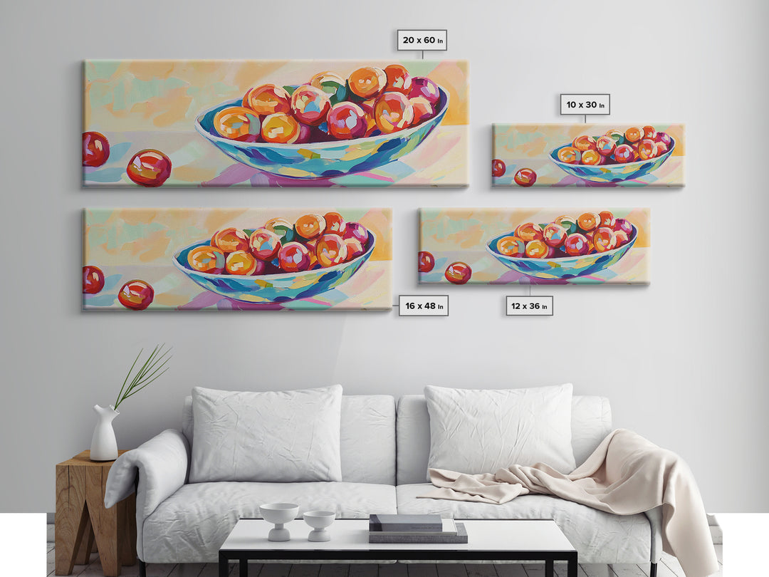 Glossy Cherries In Blue Bowl Canvas Print, Colorful Kitchen Wall Art, Fruit Still Life Painting, Dining Room Decor Gift Idea