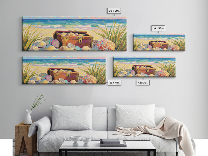 Beach Treasure Chest With Seashells Wall Art, Coastal Canvas Print, Ocean Decor, Beach House Decor, Summer Seascape Gift