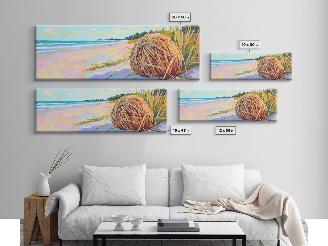Pastel Beach Driftwood Grass Wall Art, Coastal Canvas Print, Ocean Landscape, Beach House Decor, Calming Seascape Home Gift