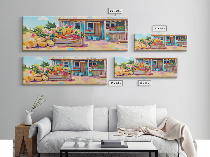 Fruit Stand With Flowers And Citrus Canvas Print, Farmhouse Kitchen Wall Art, Country Home Decor, Farmers Market Gift Idea