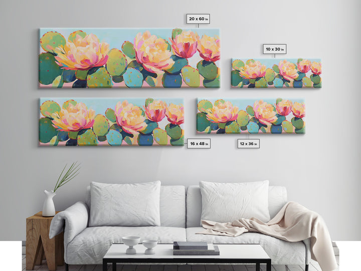 Prickly Pear Cactus Flowers Wall Art, Southwestern Canvas Print, Colorful Desert Decor, Botanical Art, Housewarming Gift