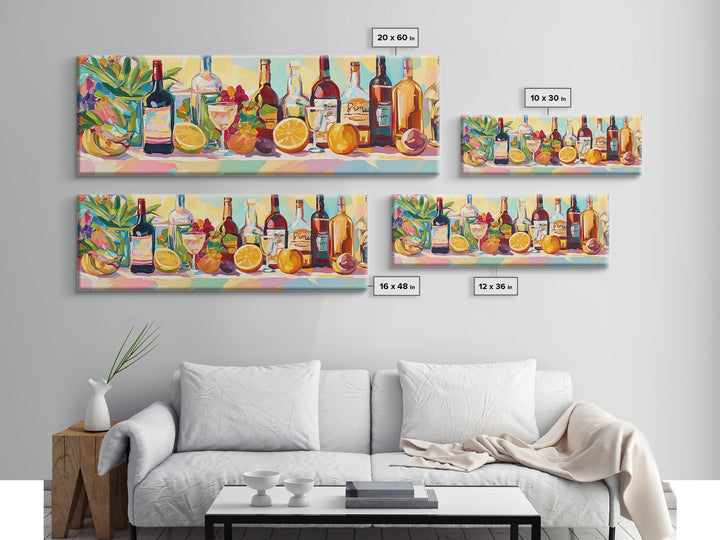 Colorful Wine Bottles And Citrus Still Life Canvas Print, Kitchen Wall Art, Dining Room Decor, Bar Cart Art, Wine Lover Gift