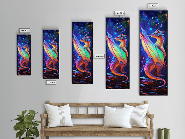 Rainbow Dragon Canvas Print, Vibrant Fantasy Art, Mythical Creature Painting, Colorful Wall Art, Gamer Room Decor Gift Idea