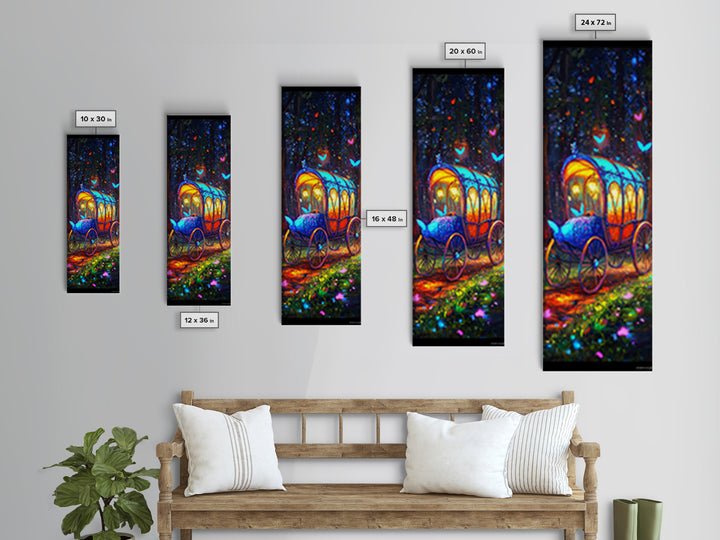 Glowing Fairy Tale Carriage In Forest Wall Art, Whimsical Fantasy Art Print, Nursery Decor, Magical Woodland Decor, Kids Room Art