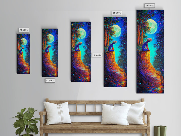 Moonlit Black Cat On Stone Wall Canvas Print, Whimsical Fantasy Wall Art, Celestial Decor, Cat Lover Gift, Nursery Art Print