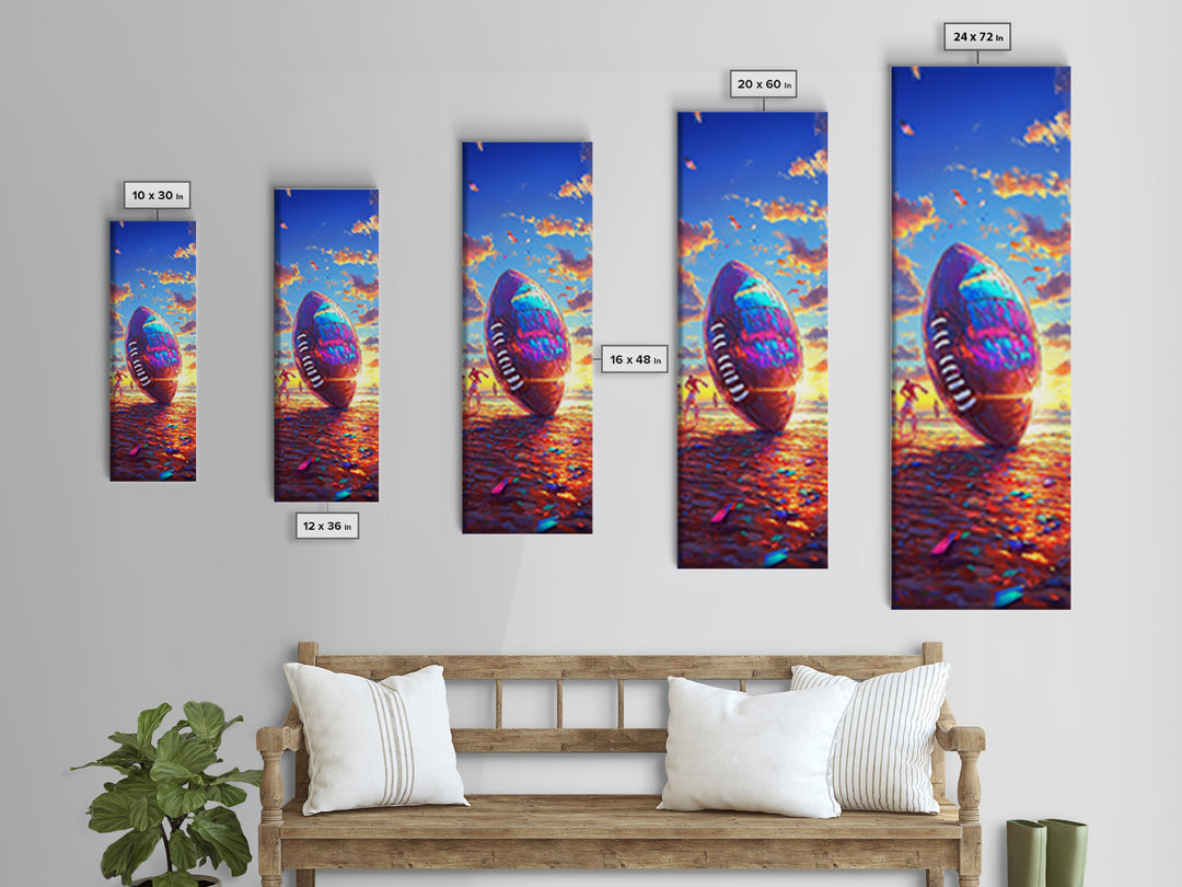 Giant Football At Sunset Beach Canvas Print, Sports Wall Art, Boys Room Decor, Game Room Art, Gift For Him, Sports Gift For Dad