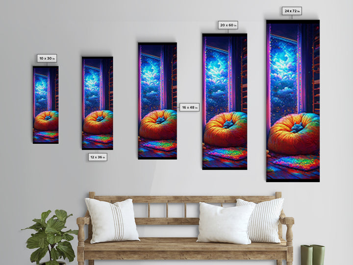 Cozy Rainbow Bean Bag By Starry Window Wall Art, Whimsical Bedroom Canvas Print, Galaxy Room Decor, Dreamy Art Gift For Her