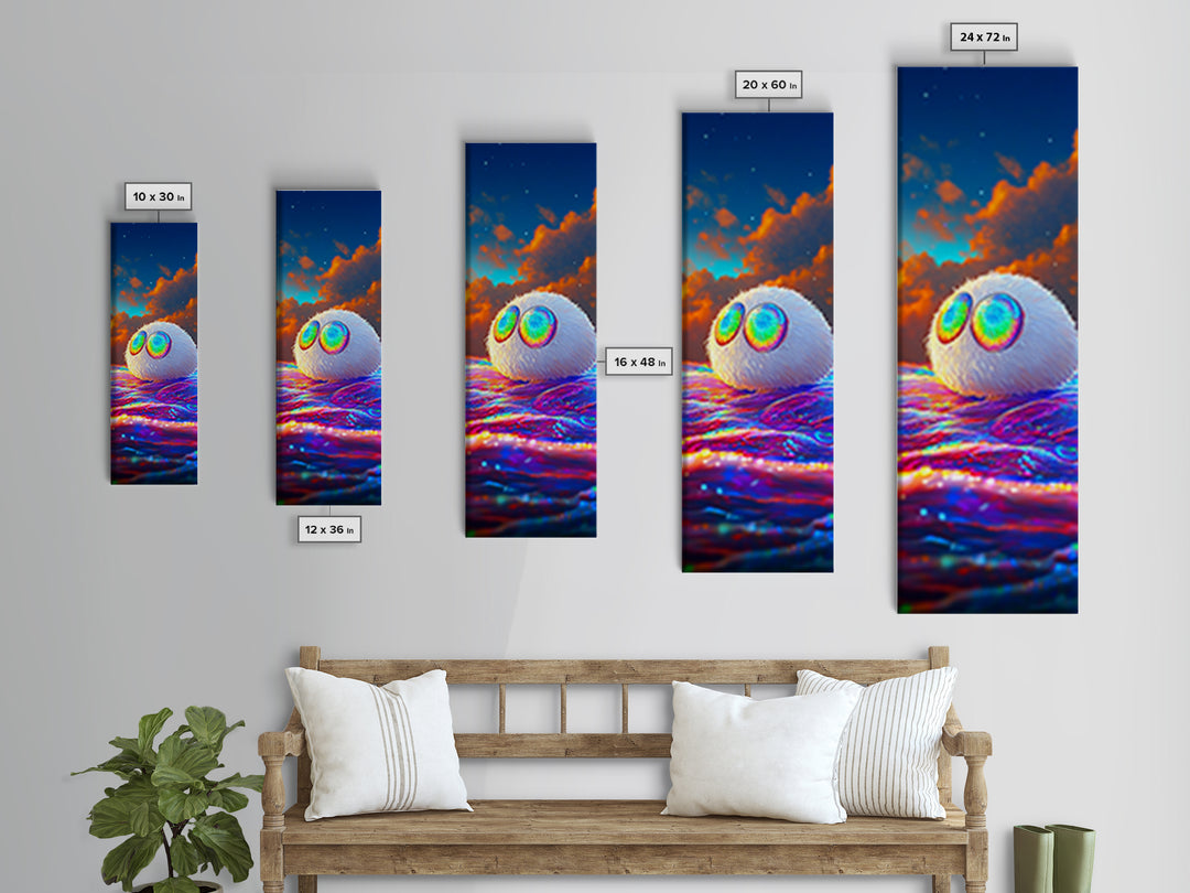 Fluffy White Creature With Rainbow Sunglasses Wall Art, Whimsical Animal Art, Cute Kids Room Decor, Colorful Gift Print Poster