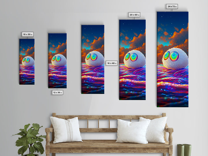 Fluffy White Creature With Rainbow Sunglasses Wall Art, Whimsical Animal Art, Cute Kids Room Decor, Colorful Gift Print Poster