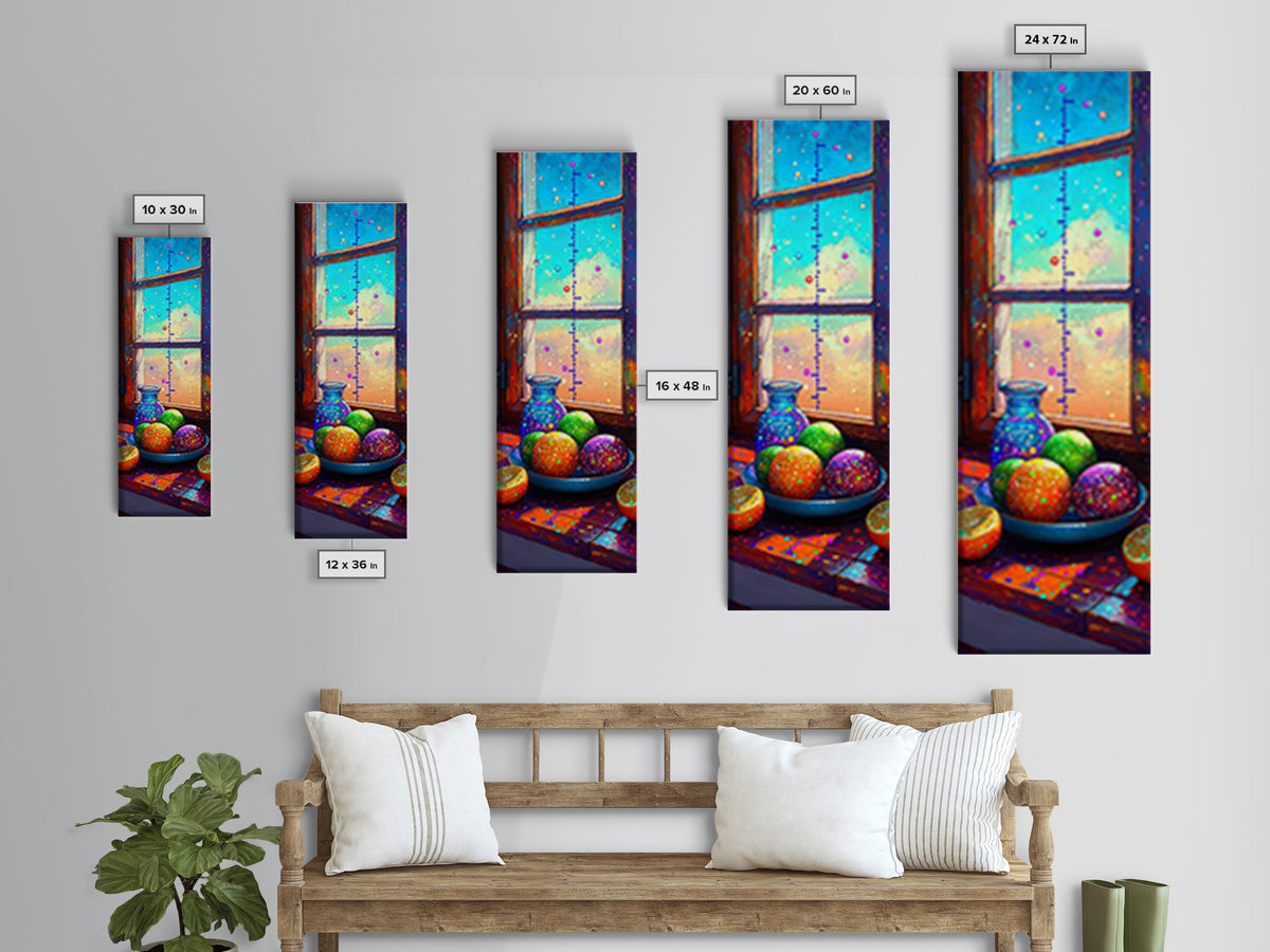 Bright Citrus Bowl On Sunny Windowsill Framed Canvas Print, Kitchen Wall Art, Colorful Fruit Decor, Cozy Home Gift Print