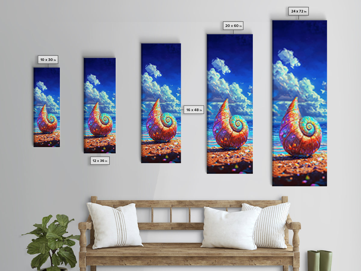 Rainbow Nautilus Shell On Sunny Beach Canvas Print, Coastal Wall Art, Ocean Decor, Seashell Art Print, Beach House Gift Idea