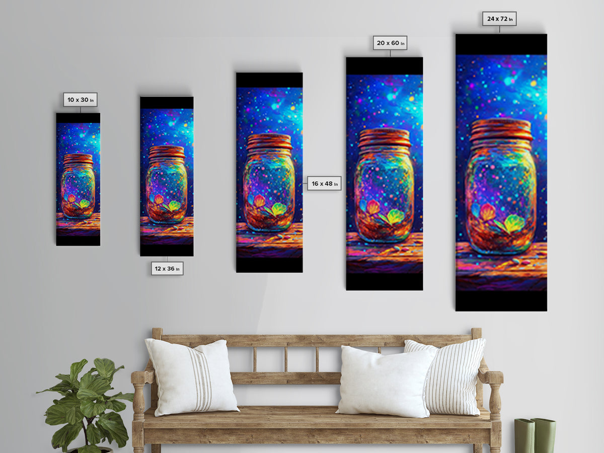 Glowing Mason Jar With Butterfly And Leaves Wall Art, Magical Celestial Canvas Print, Whimsical Nature Decor Gift For Her