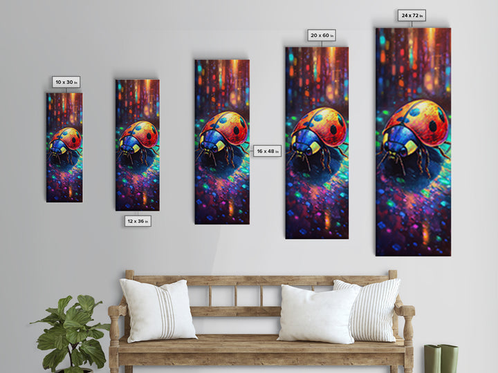 Vivid Rainbow Ladybug Wall Art, Colorful Animal Art Print, Whimsical Wildlife Decor, Nature Inspired Living Room Art, Unique Gift
