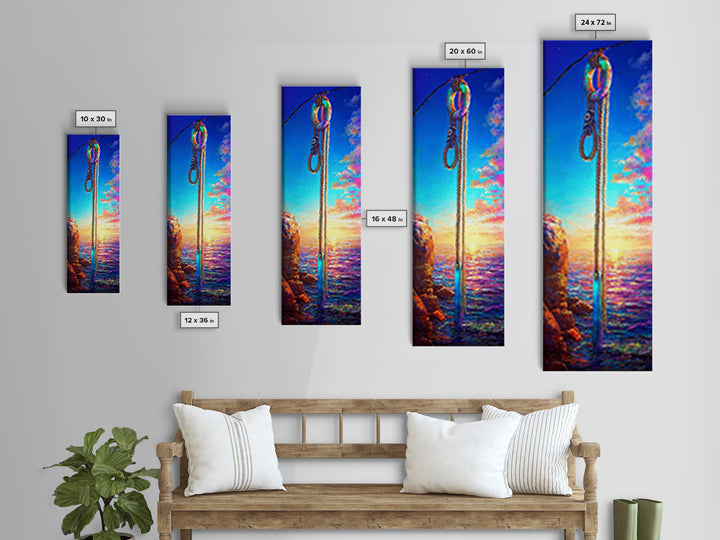 Seaside Rope Knot Wall Art, Nautical Canvas Print, Coastal Decor, Ocean Sunset Landscape, Beach House Statement Artwork, Housewarming Gift