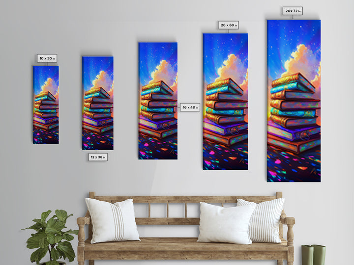 Colorful Stack Of Books Wall Art, Book Lover Canvas Print, Cozy Library Decor, Reading Nook Art, Literary Housewarming Gift