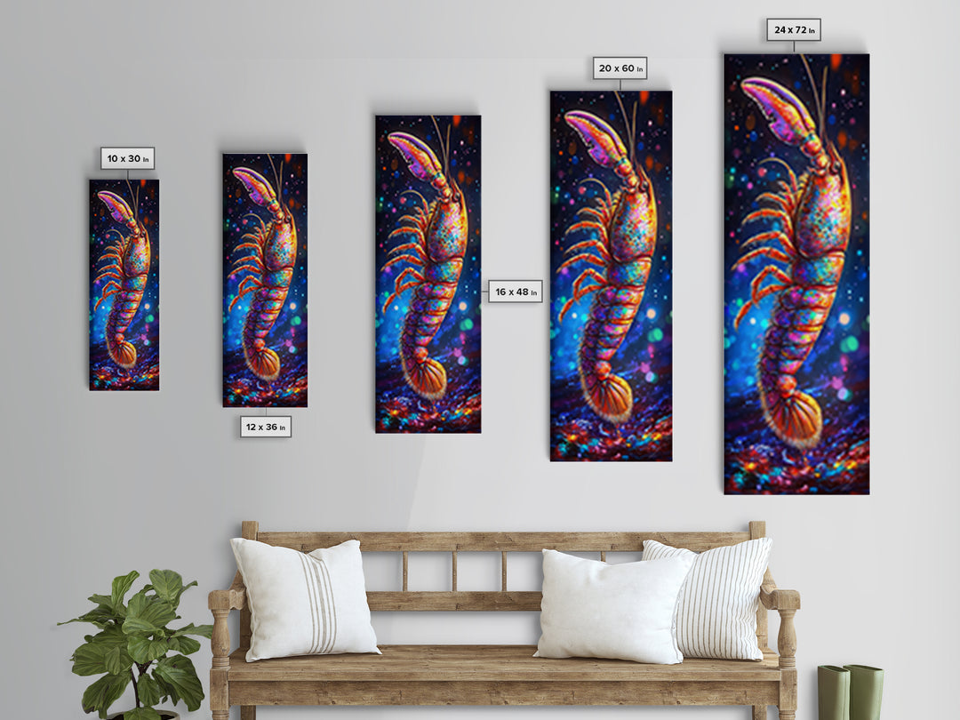 Vibrant Rainbow Lobster On Dark Bokeh Canvas Print, Coastal Wall Art, Marine Life Art, Seafood Wall Decor, Ocean Gift For Him
