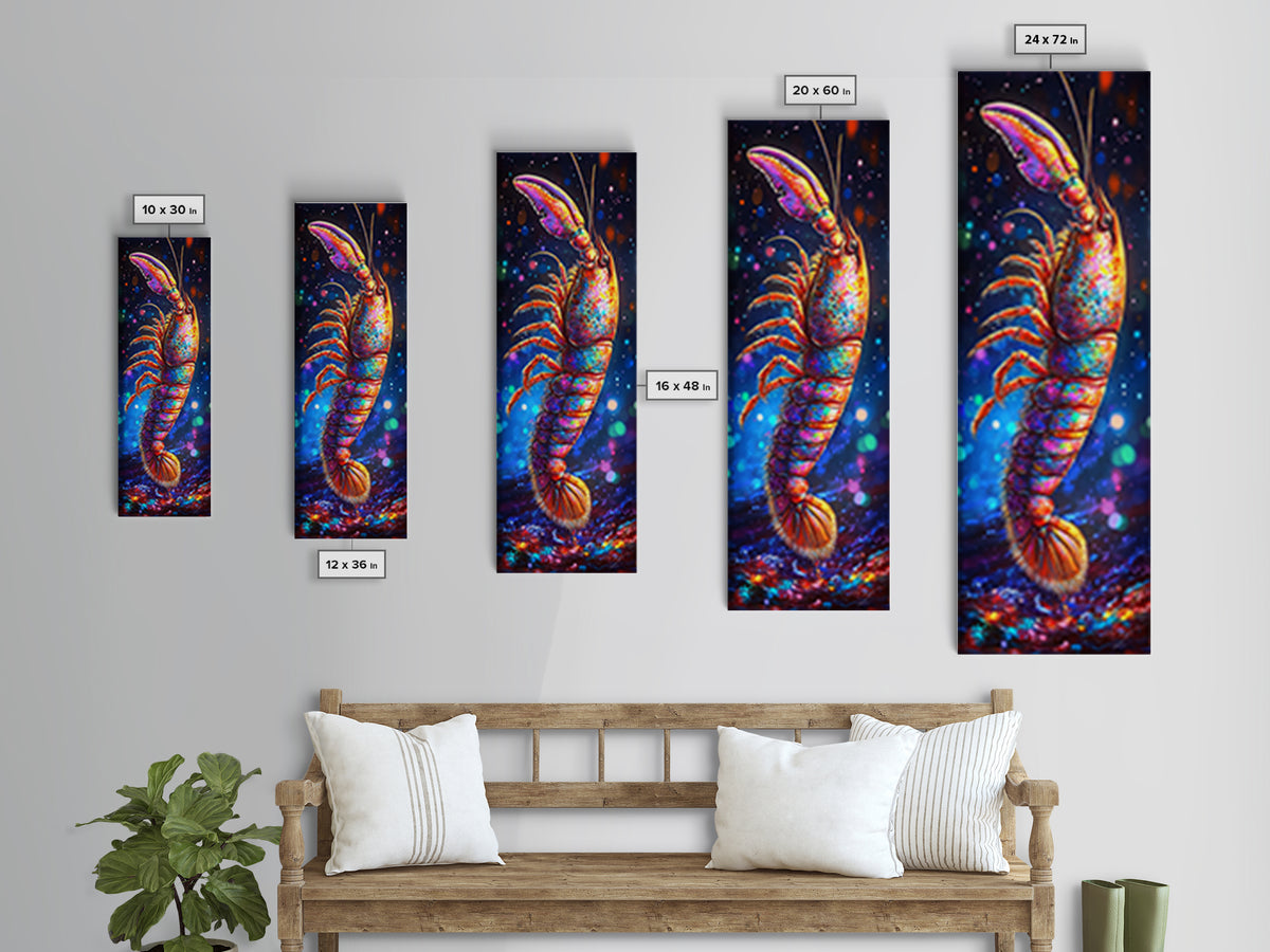 Vibrant Rainbow Lobster On Dark Bokeh Canvas Print, Coastal Wall Art, Marine Life Art, Seafood Wall Decor, Ocean Gift For Him