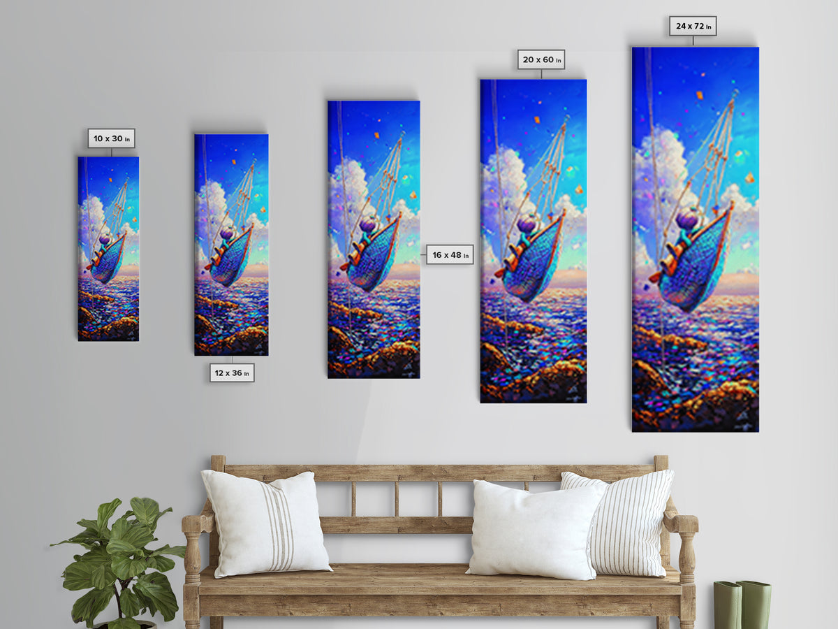 Colorful Hammock Over Ocean Cliffs Canvas Print, Coastal Wall Art, Beach House Decor, Nautical Wall Art, Summer Travel Poster