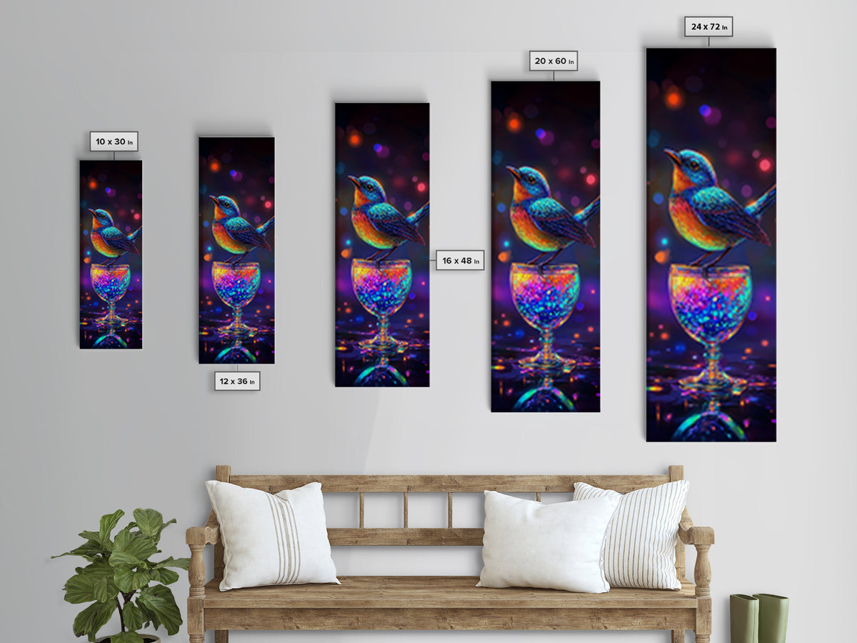 Radiant Blue Bird On Sparkling Glass Wall Art, Colorful Canvas Print, Animal Wall Art, Whimsical Decor, Bird Lover Gift, Nature Art