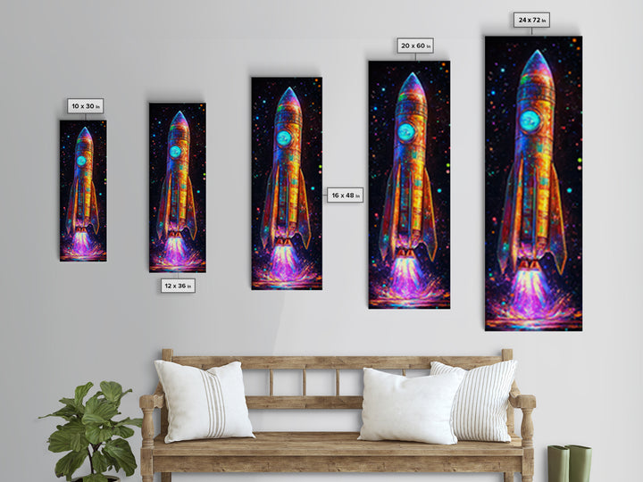 Glowing Retro Rocket Ship Wall Art, Sci Fi Canvas Print, Space Wall Decor, Astronomy Poster, Kids Room Decor, Gift For Him