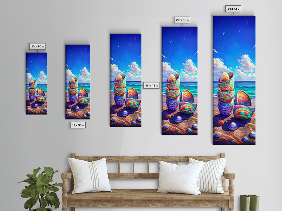 Stacked Seashells Beach Wall Art, Coastal Canvas Print, Ocean Wall Decor, Nautical Wall Art, Beach House Decor, Gift For Her